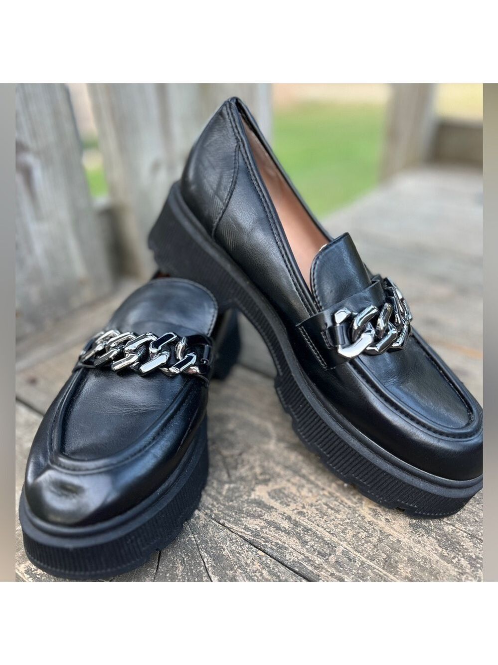 Limelight 90s Y2K Chunky Heel Lug Sole Faux Leather Slip-On Loafers Shoes 10